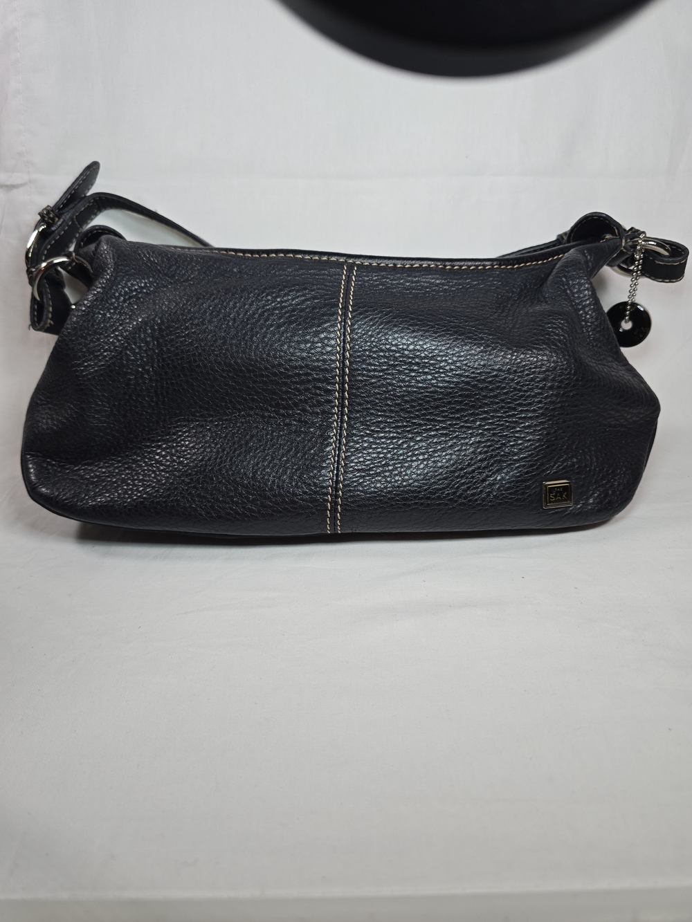 The Sak Vintage Black Leather Shoulder Bag with Contrast Stitching